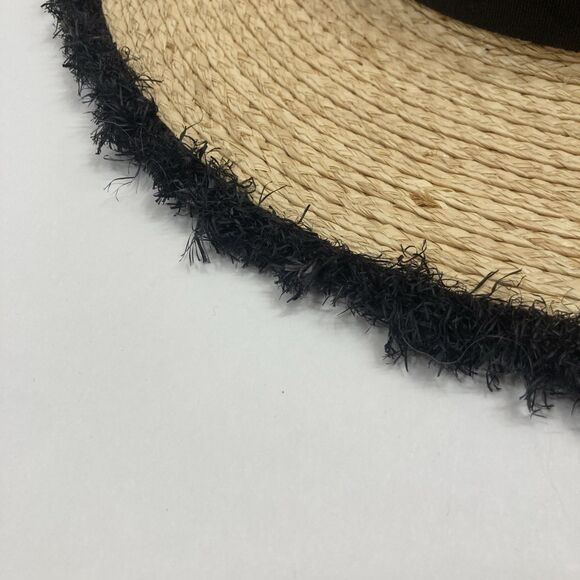 American Hat Makers Womens Natural Straw Frayed Edge Sun Hat Tan Black 54-55 cm main image 7